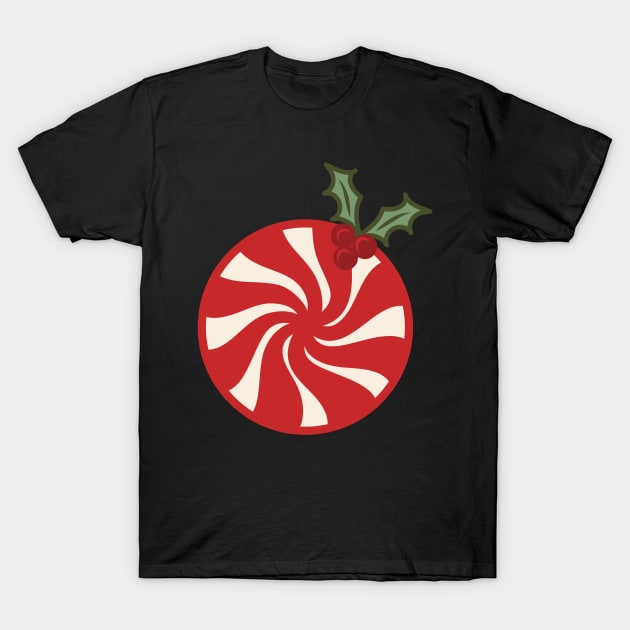 Retro Christmas Peppermint Candy Holly Berry Vintage Aesthetic Pattern T-Shirt by retroyule